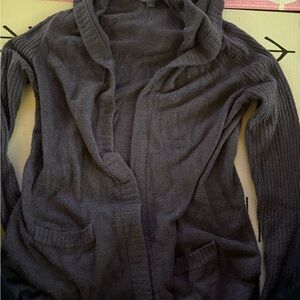 Barefoot Dreams Gray Cardigan Sweater with Ribbed Detailing